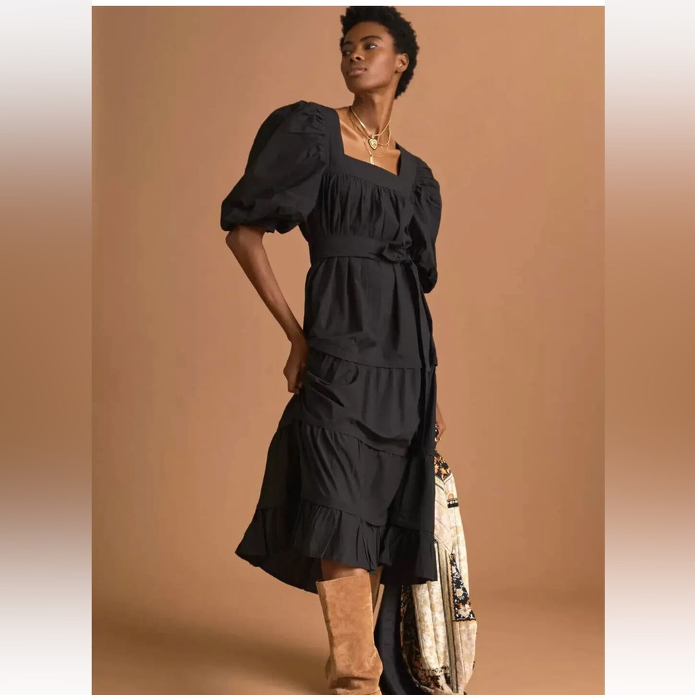 Love the Label Cotton Poplin Black Puff Sleeve Dress